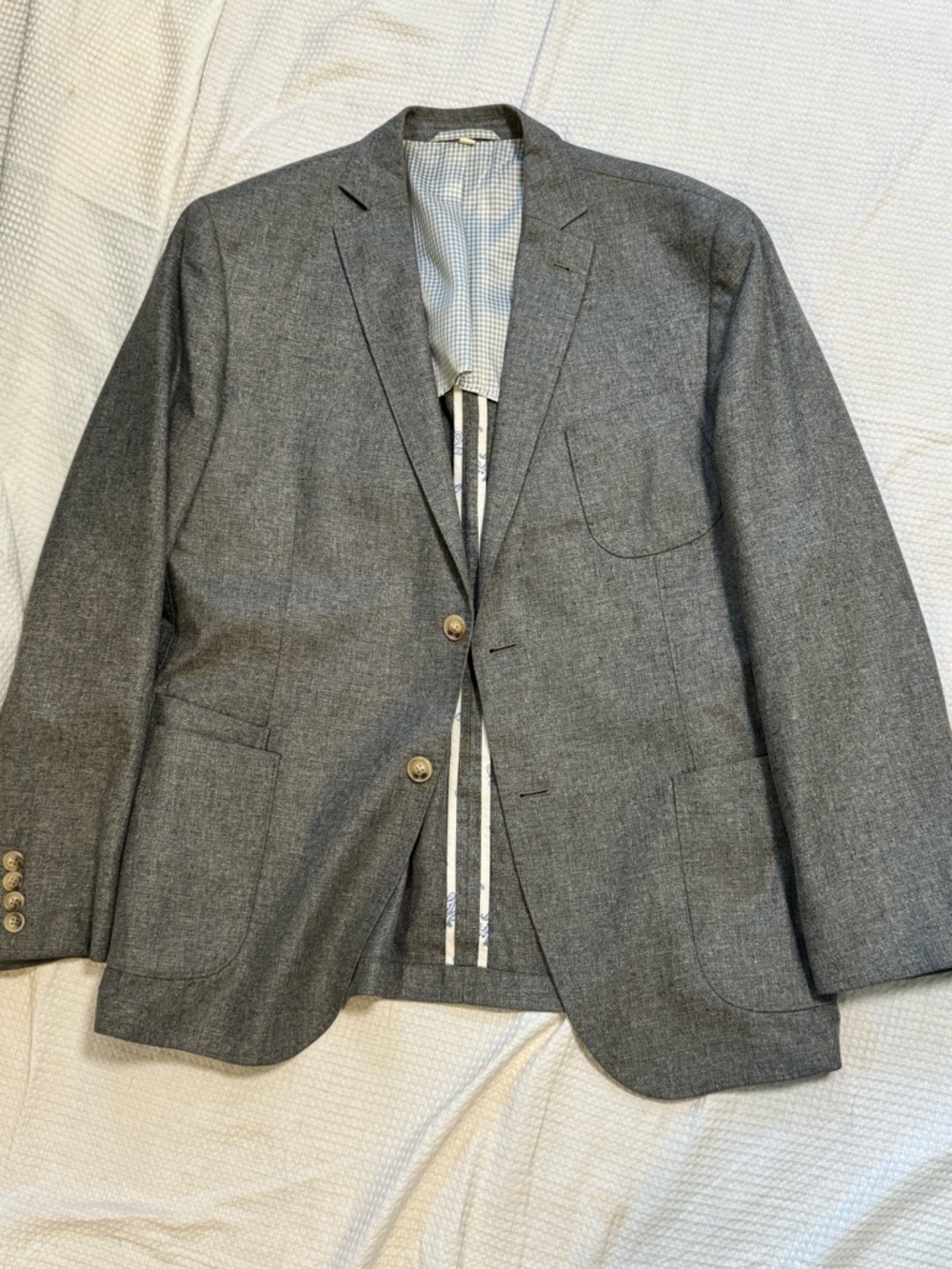 JKT New York silk Men's Gray Blazer - soft Tailored Two-Button Jacket 42r